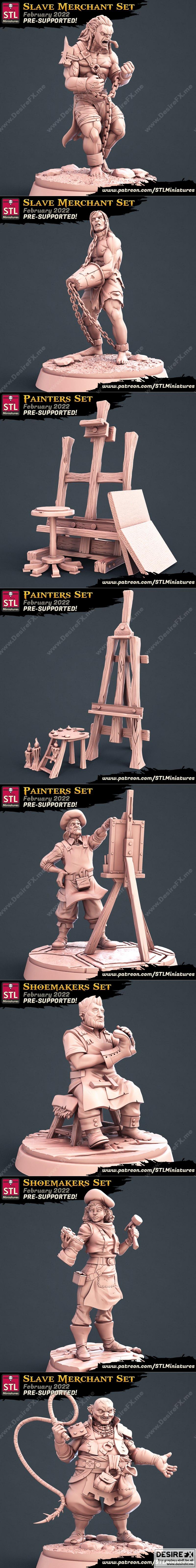 STL迷你模型：鞋匠、画家、奴隶商人角色3D打印造型|STL Miniatures – Shoemakrs, Painters, Slave Merchant – 3D Print Model STL