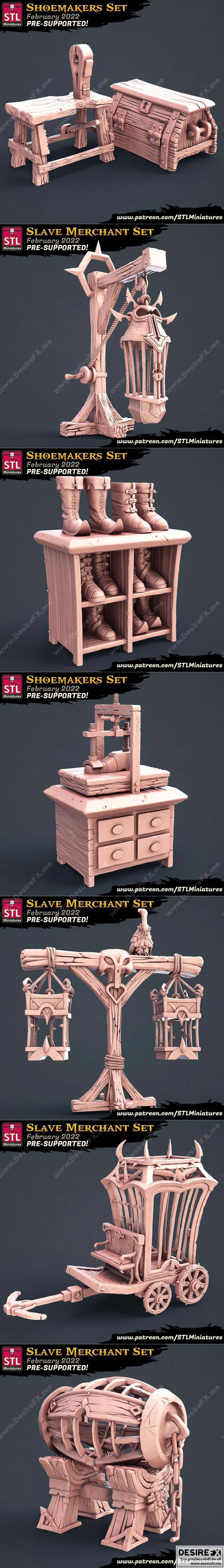 STL迷你模型：鞋匠、画家、奴隶商人角色3D打印造型|STL Miniatures – Shoemakrs, Painters, Slave Merchant – 3D Print Model STL