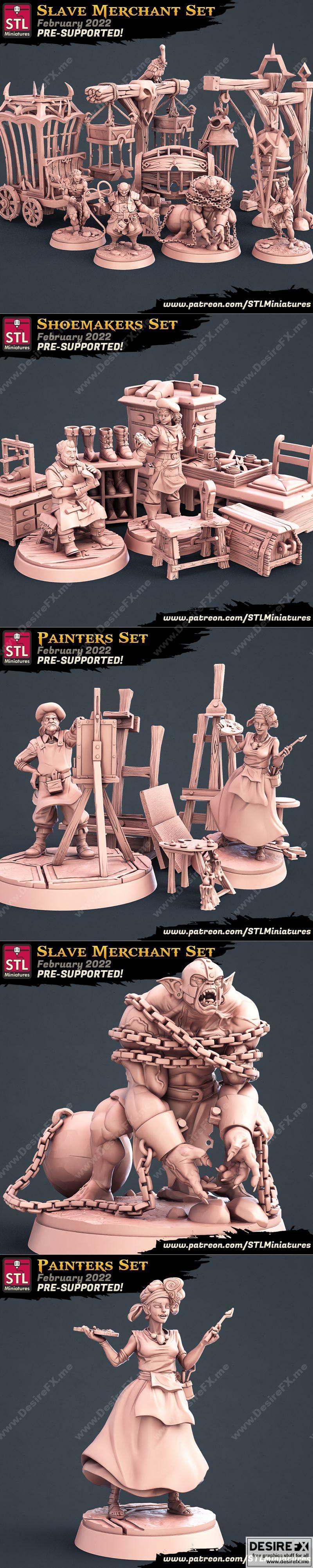 STL迷你模型：鞋匠、画家、奴隶商人角色3D打印造型|STL Miniatures – Shoemakrs, Painters, Slave Merchant – 3D Print Model STL