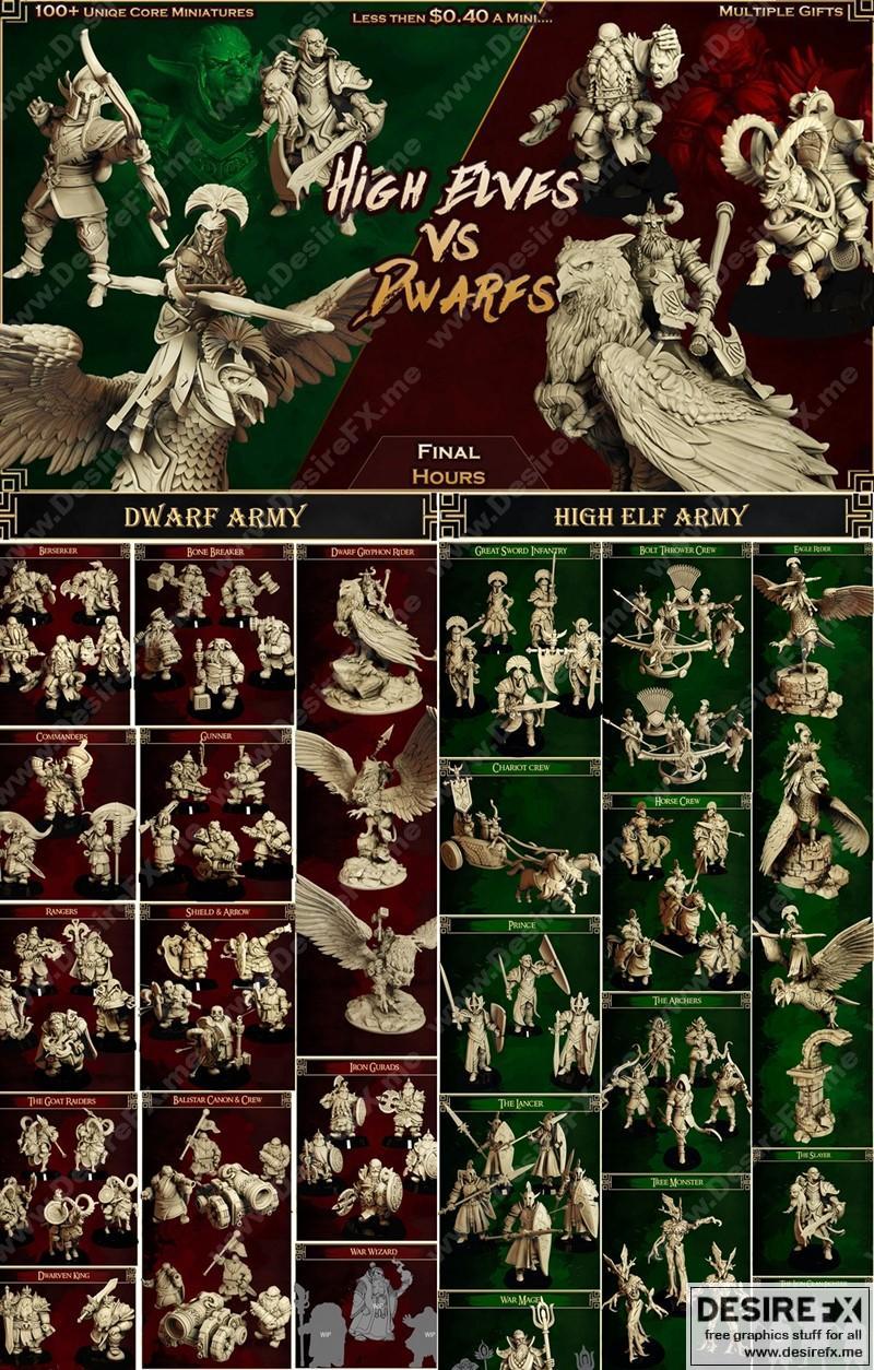 高精灵 vs 矮人 3D打印模型|The Master Forge – High Elves vs Dwarfs – 3D Print Model STL