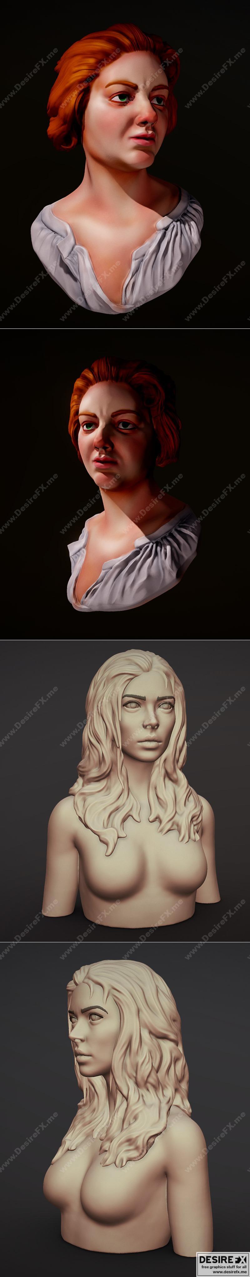 3D打印女性人像模型：Costanza Bonarelli bust with hair|Costanza Bonarelli bust and Female Bust With Hair – 3D Print Model STL