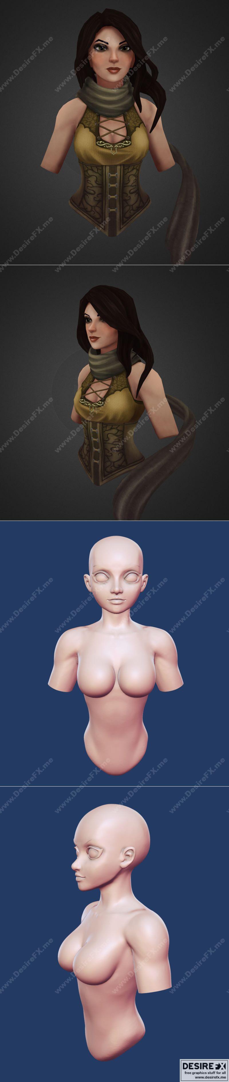 3D打印女恶魔猎人胸像模型|Female Demon Hunter Bust and Female toon bust and head – 3D Print Model STL