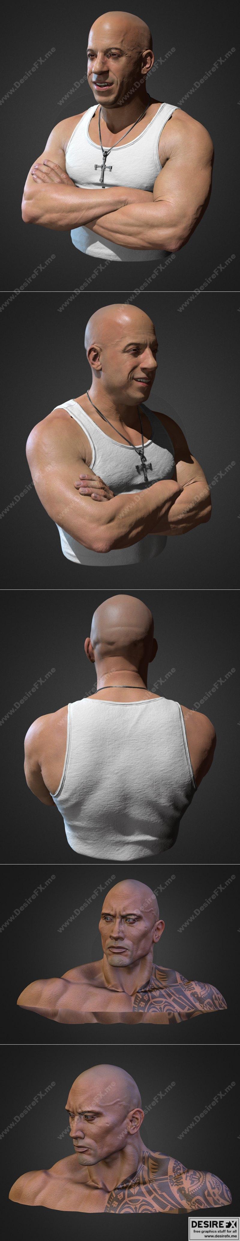 Vin Diesel与The Rock人物3D打印模型 STL文件|Vin Diesel bust and The Rock Bust – 3D Print Model STL