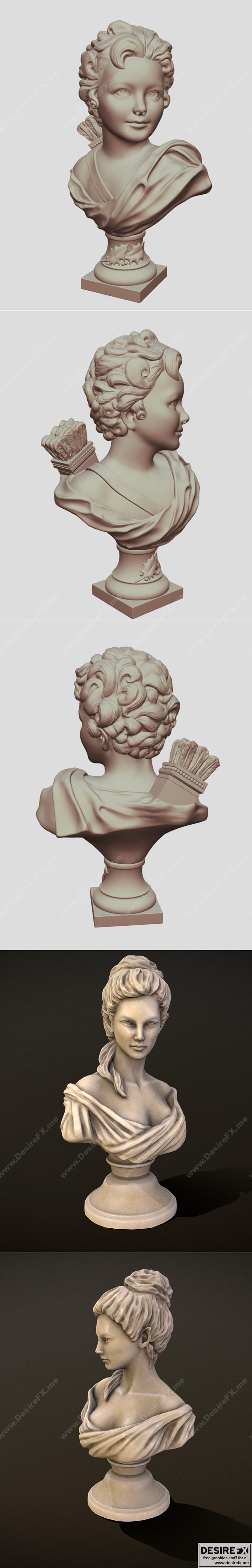 丘比特与精灵少女立体模型 3D打印雕塑|Bust of Cupid and Elven maiden bust – 3D Print Model STL