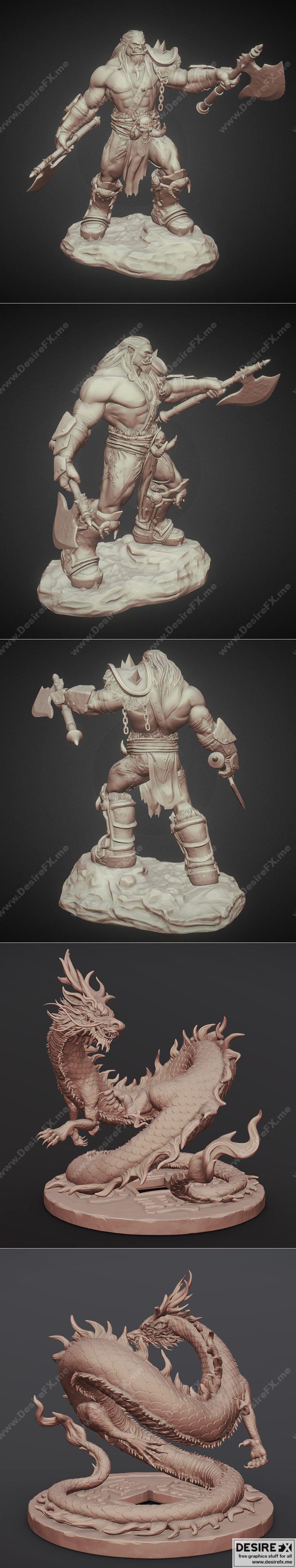 Orc与亚洲龙雕塑 3D打印模型|Orc and Asian Dragon Sculpt – 3D Print Model STL