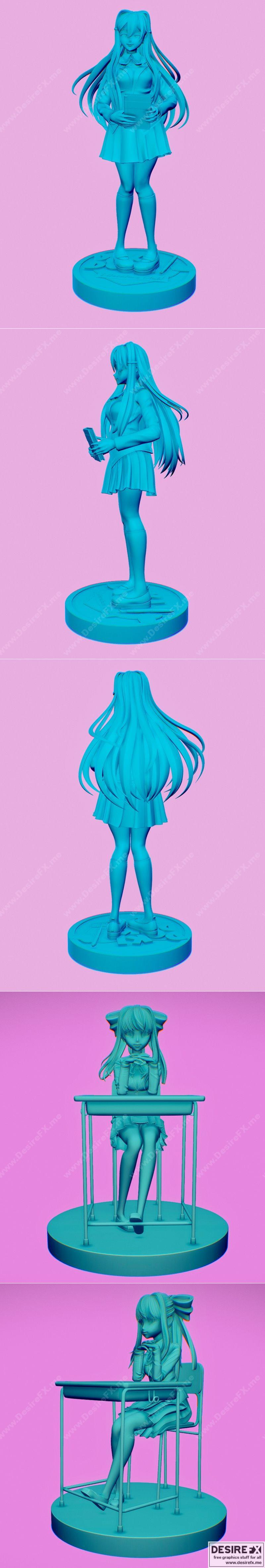 唯舞文学社与莫娜卡——3D打印模型|Yuri – Doki Doki Literature Club and Monika – Doki Doki Literature Club – 3D Print Model STL