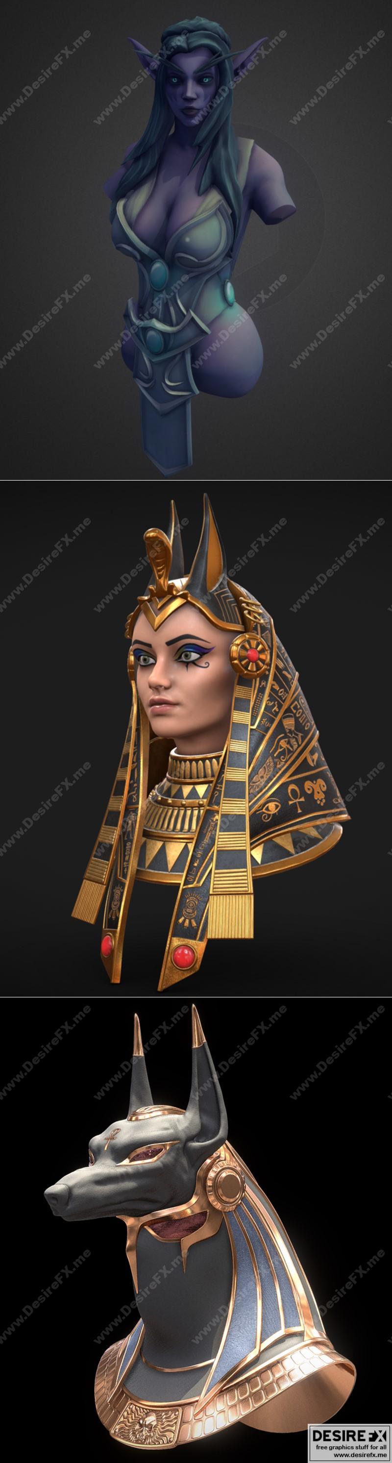 魔兽世界风格的泰兰德·语风与阿努比斯系列3D打印模型|Stylized Tyrande based on World of Warcraft and Anubis and Anubis II – 3D Print Model STL