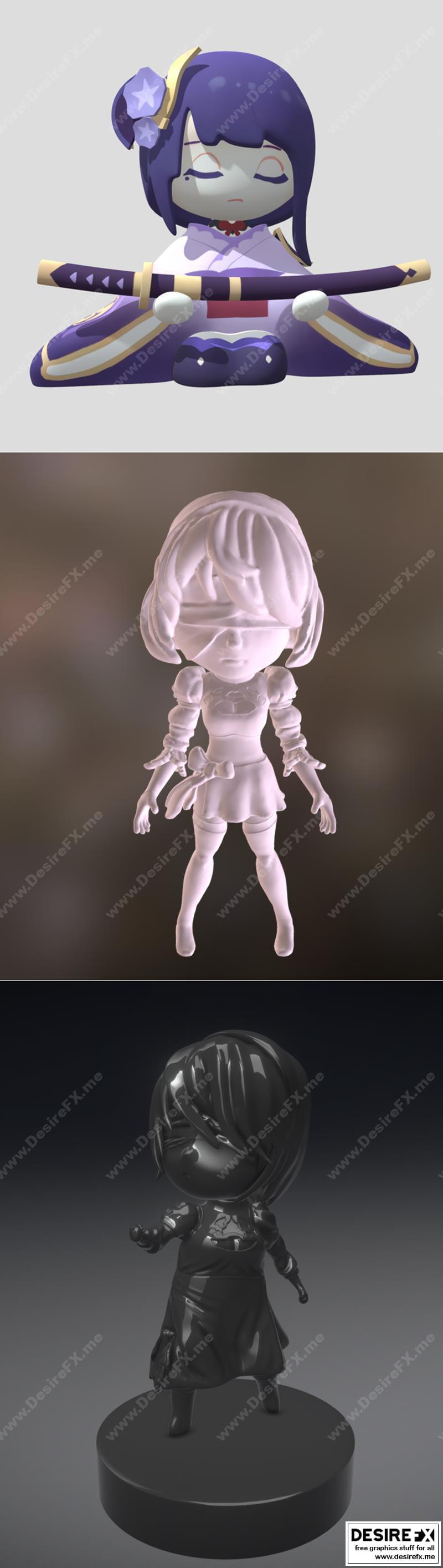 Raiden 2B 与 YoRHa 2B 可爱版 3D打印模型|RaidenRef and YoRHa No.2 Type B aka Yorha 2B and Chibi 2B – Fanart – 3D Print Model STL