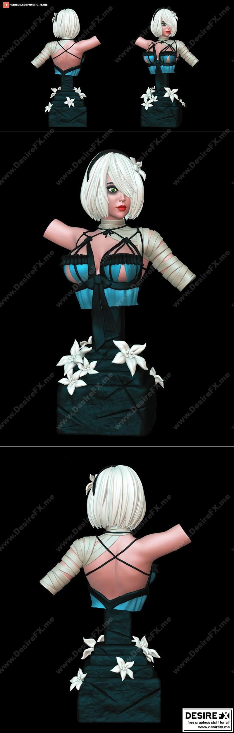 2B 与凯恩服装拆解 3D打印模型|2B with Kaine’s Outfit Bust – 3D Print Model STL