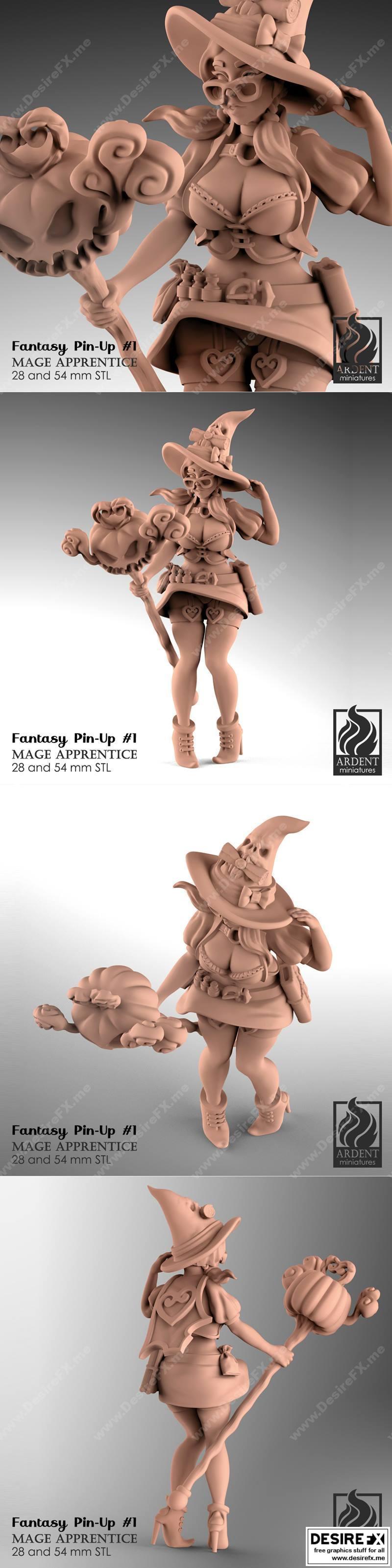 魔法学徒——幻想风情插画风格3D打印模型|Mage Apprentice – Fantasy Pin-up – 3D Print Model STL