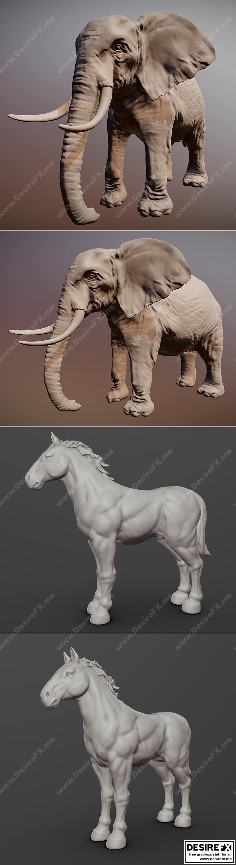 大象与战马 3D打印模型|Elephant and War Horse – 3D Print Model STL