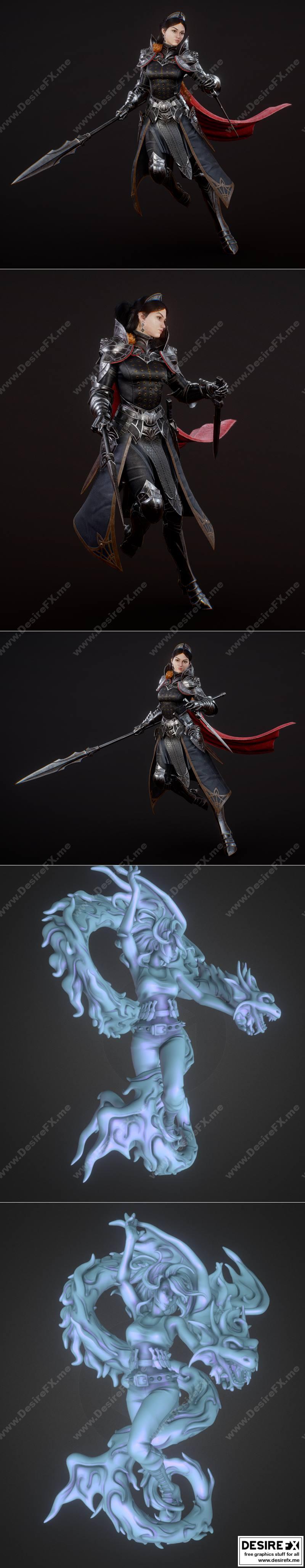 骑士公主与龙女少女——3D打印模型|Knight Princess and Misaki The Dragon Girl – 3D Print Model STL