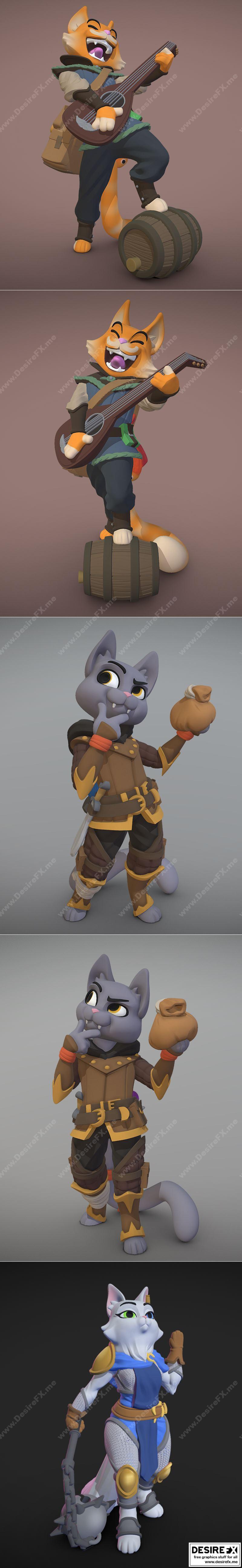 冒险猫 – Bard、Rogue、Cleric 3D打印模型|Adventure Cat – Bard, Rogue, Cleric – 3D Print Model STL