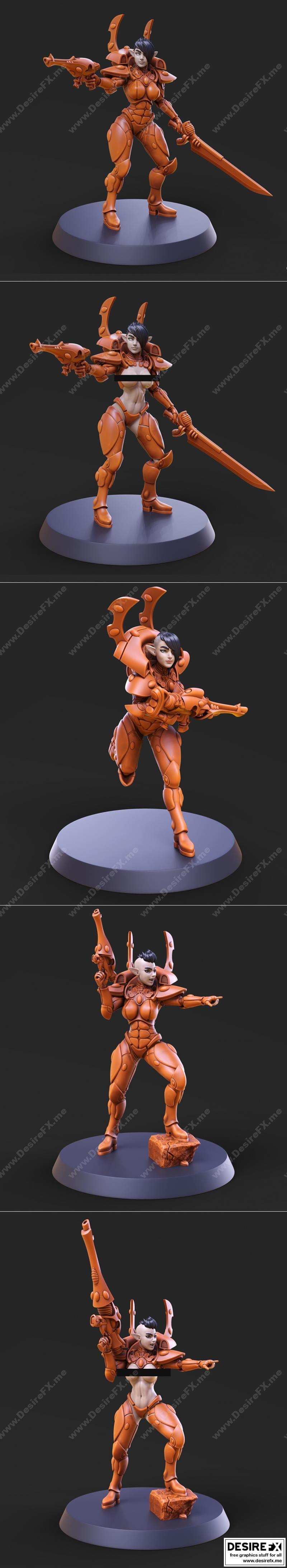 太空elf女兵姿势1-3 3D打印模型|Space Elf Female Soldier Pose 1-3