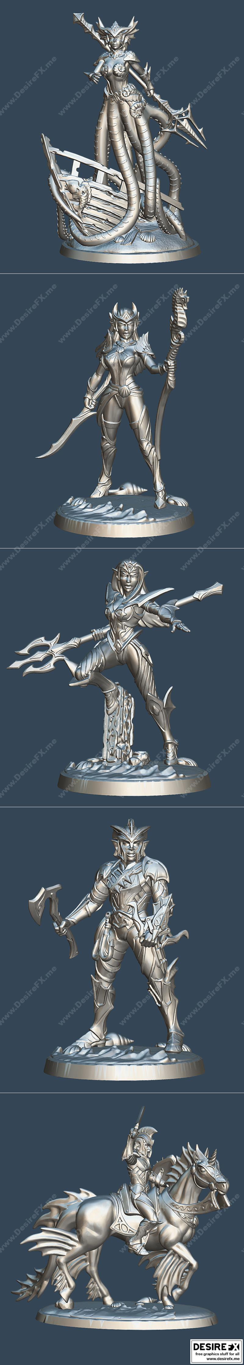 海之精灵——女巫战法师、吟游歌者、海盗、骑兵的3D打印模型|Sea Elf – Witch, Warrior Mage, Siren, Corsair, Cavalry