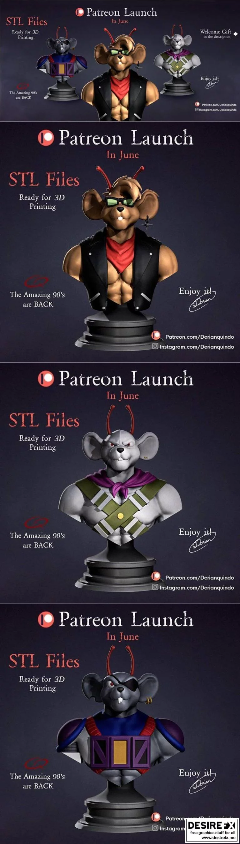 火星骑车鼠：Modo、Throttle、Vinnie 3D打印模型|Biker Mice from Mars, Modo,Throttle,Vinnie