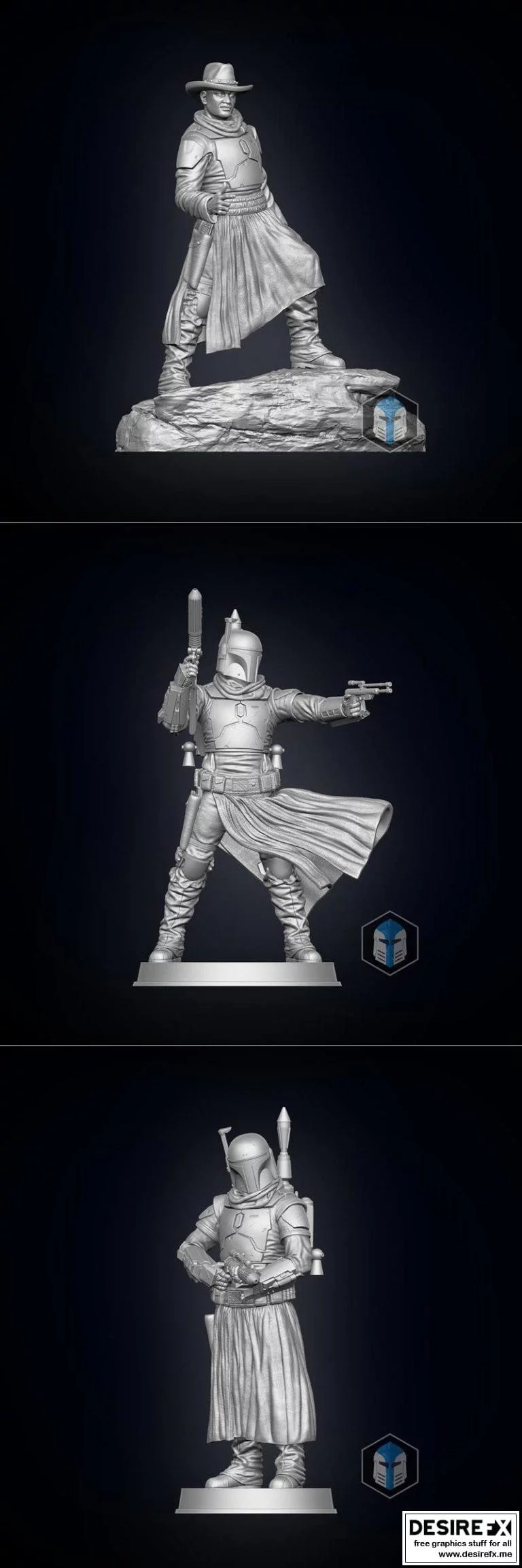 3D打印模型：Boba Fett 动作姿态1、3、5|Boba Fett Figurine Pose 1, 3, 5