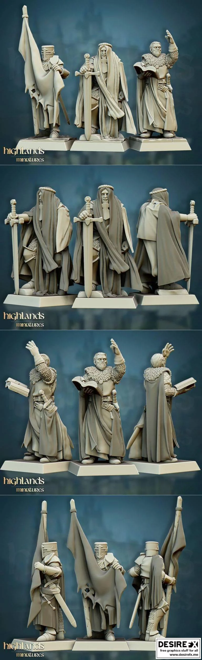 高岭迷你-十字军指挥组3D打印模型|Highlands Miniatures – Crusaders Command Group