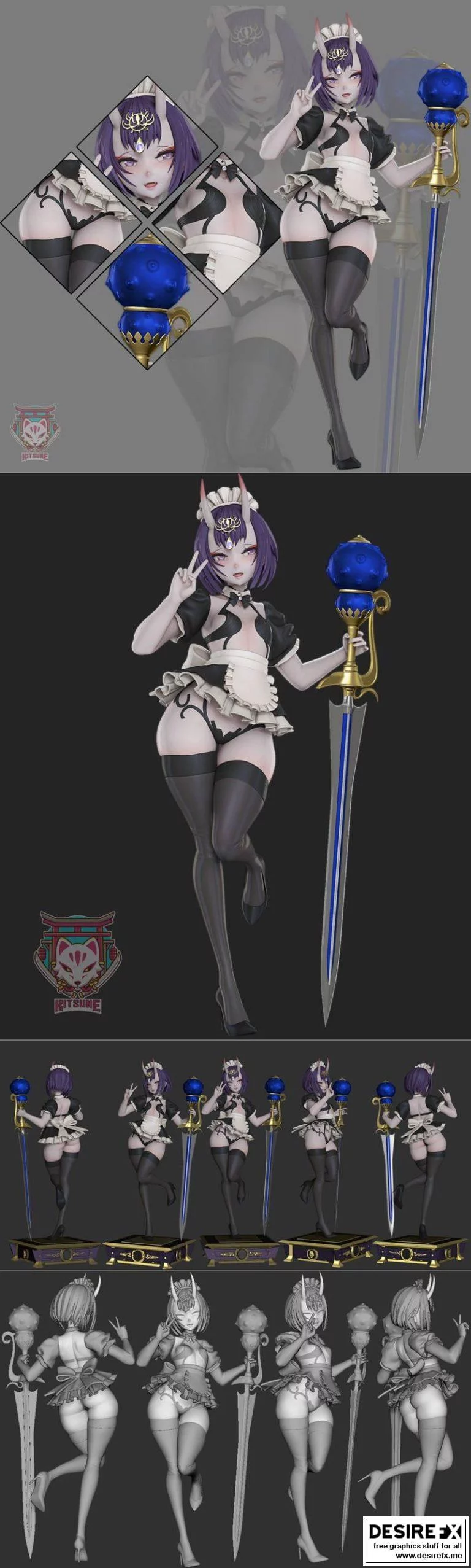 Shuten Douji 3D打印少女模型|Shuten Douji Maid