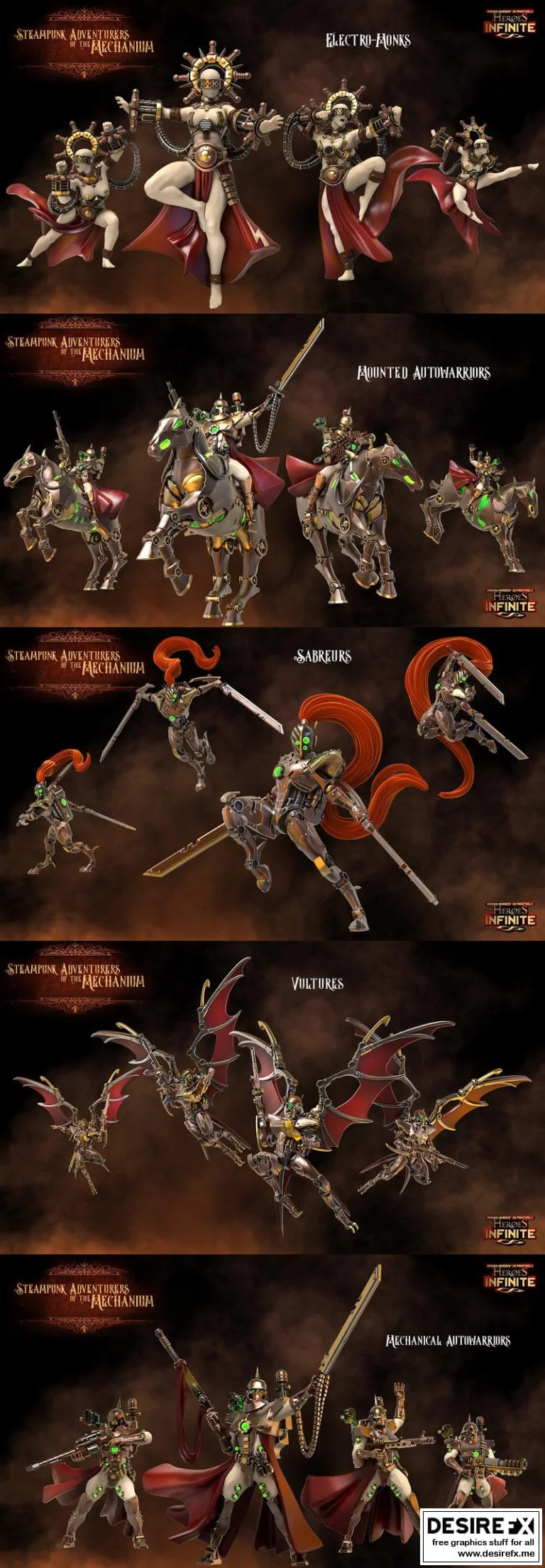 蒸汽朋克时代的机械之灵：电修僧、机械战骑、坐骑战骑、剑士与秃鹫|Steampunk adventures of mechanium – (Electro-Monks, Mechanical-Autowarriors, Mounted-Autowarriors, Sabreurs, Vultures)