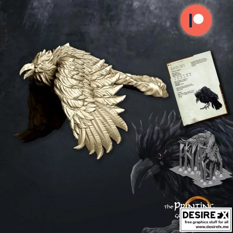 《黑鸦间谍群飞3D打印模型》|Flock of Raven Spies Flying – A