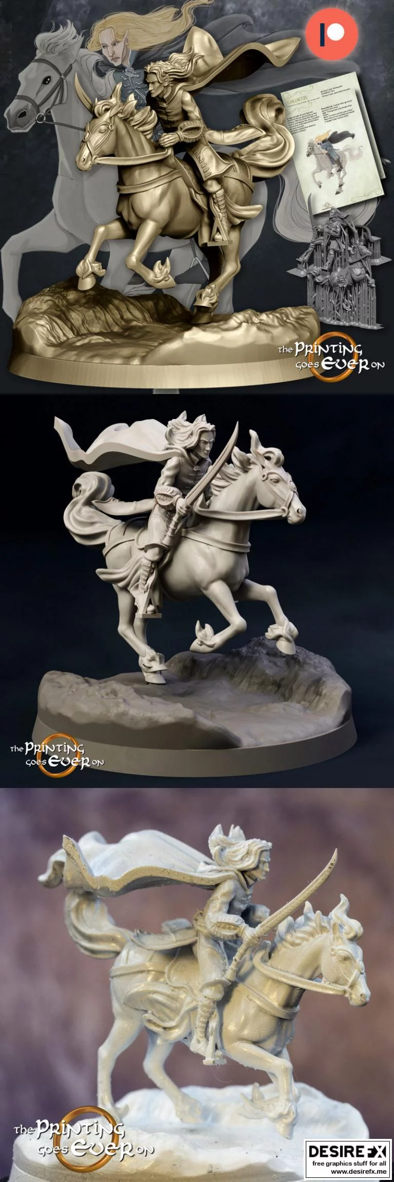 精灵英雄戈洛塞尔 3D打印模型|Elven Hero Golloccel Mounted