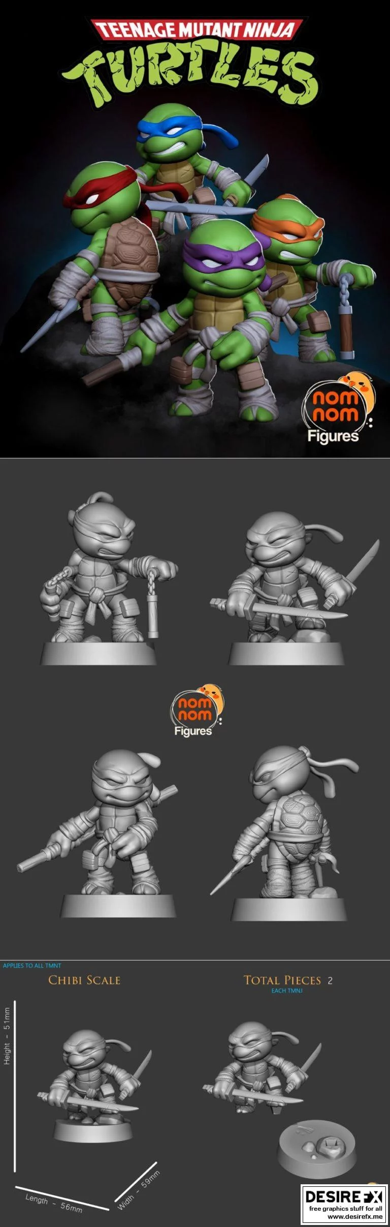 Chibi忍者神龟3D打印模型|Chibi Ninja Turtles