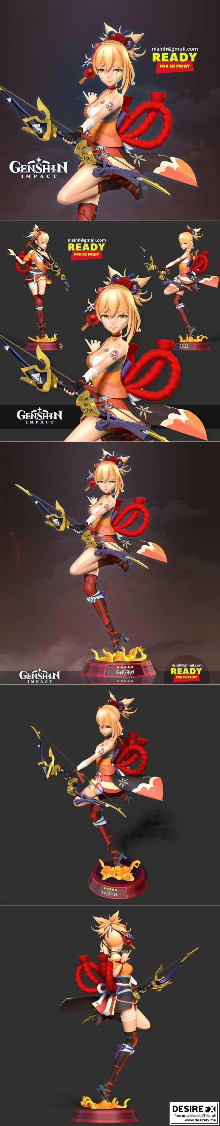 火之神祠3D打印模型：岩元素少女Yoimiya|Yoimiya – Genshin Impact Fanart