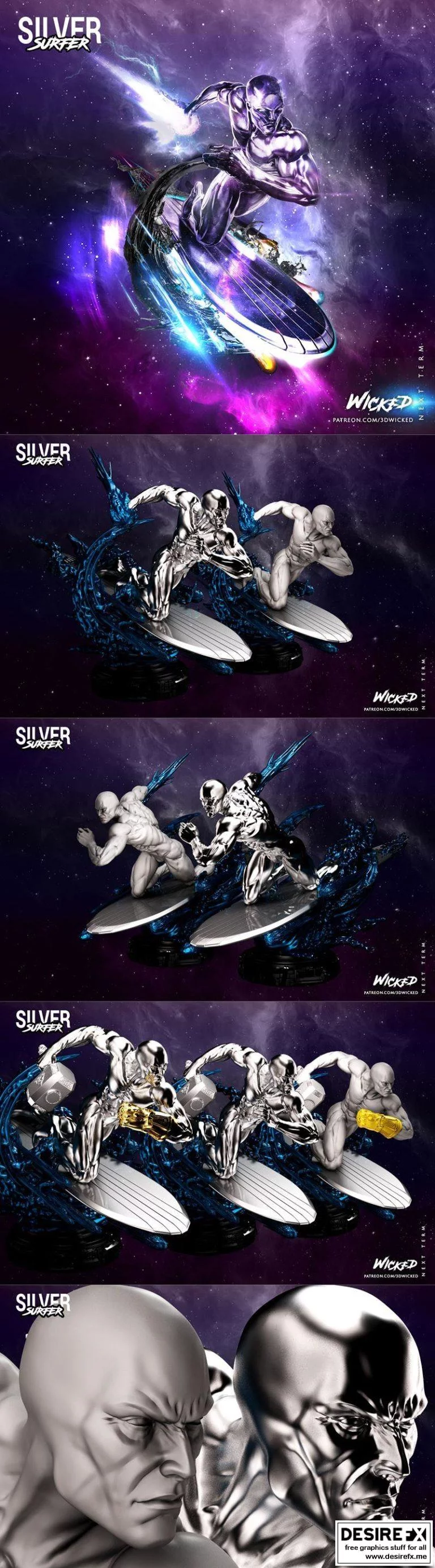 银翼侠 3D打印模型|Wicked – Silver Surfer Sculpture