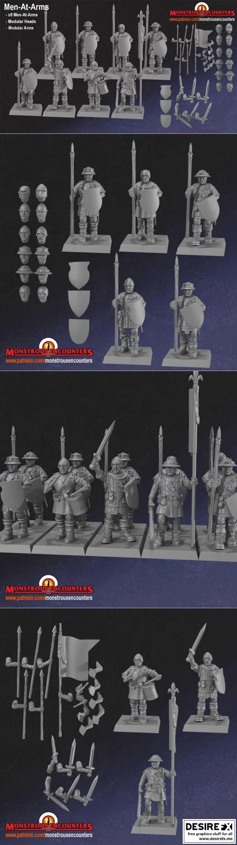 布列塔尼男战士3D打印模型|Breton Men-at-arms Units