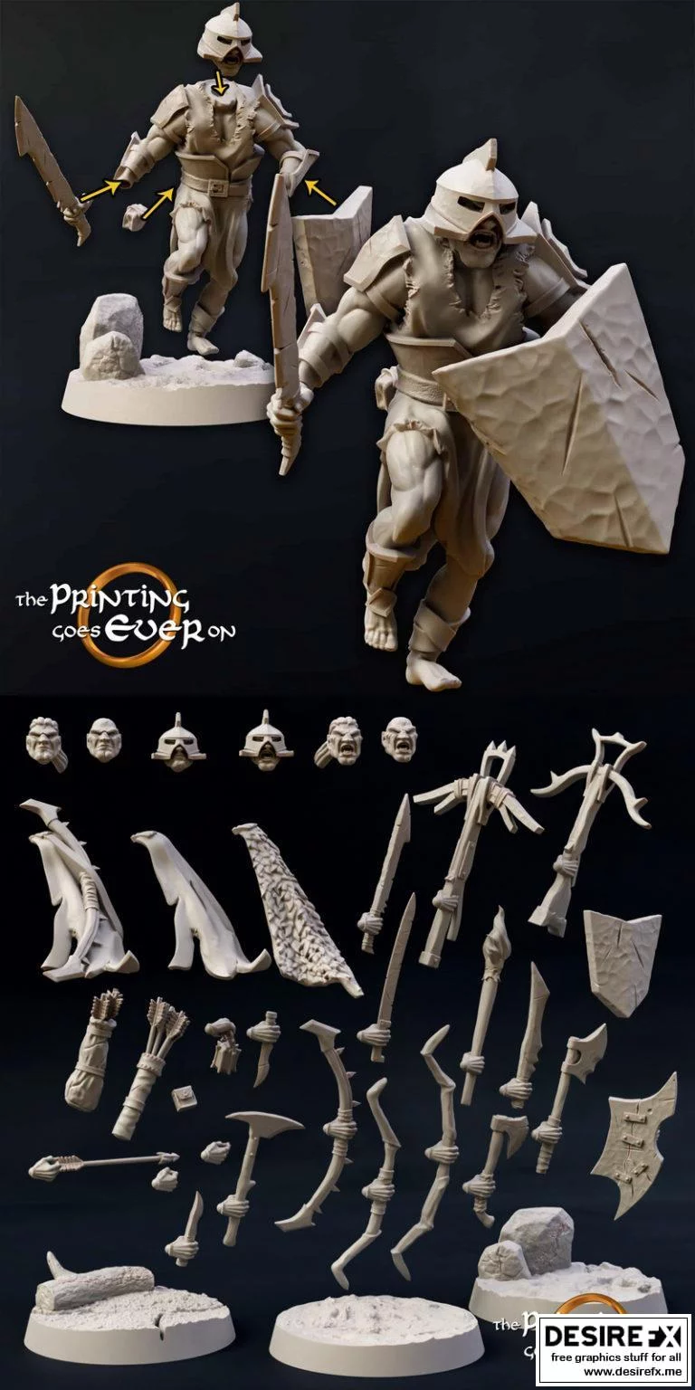 半兽人侦察兵 – 《Modular Half-Orc Scout》3D打印模型|Modular Half-Orc Scout – B