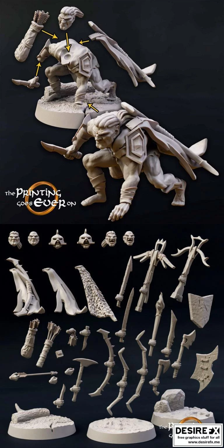 半兽人侦察兵——模组化3D打印模型|Modular Half-Orc Scout – A