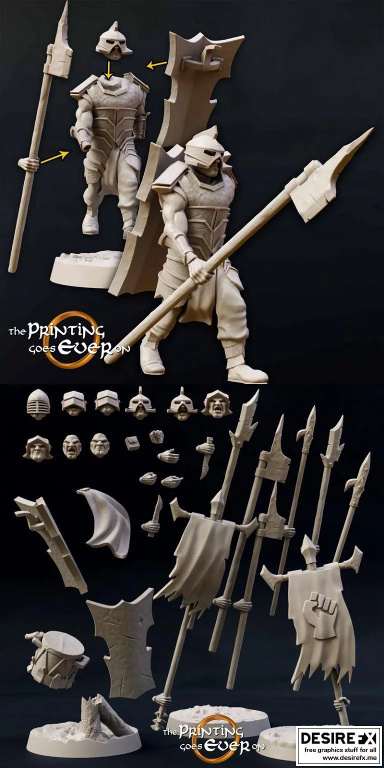 模块化半精灵步兵——游戏角色3D打印模型|Modular Half-Orc Pikemen – A