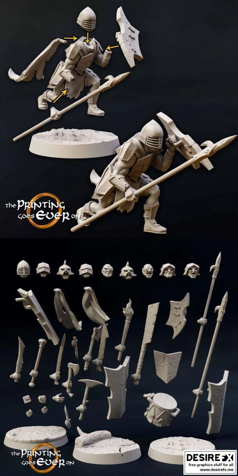 模块化半精灵战士——游戏角色3D打印模型|Modular Half-Orc Fighter – A