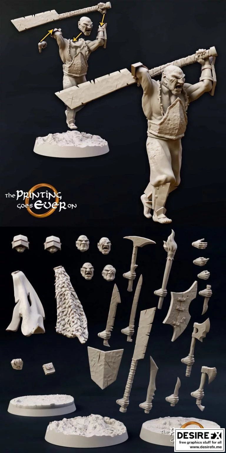 半兽人狂战士 3D打印模型|Modular Half-Orc Berserker – B