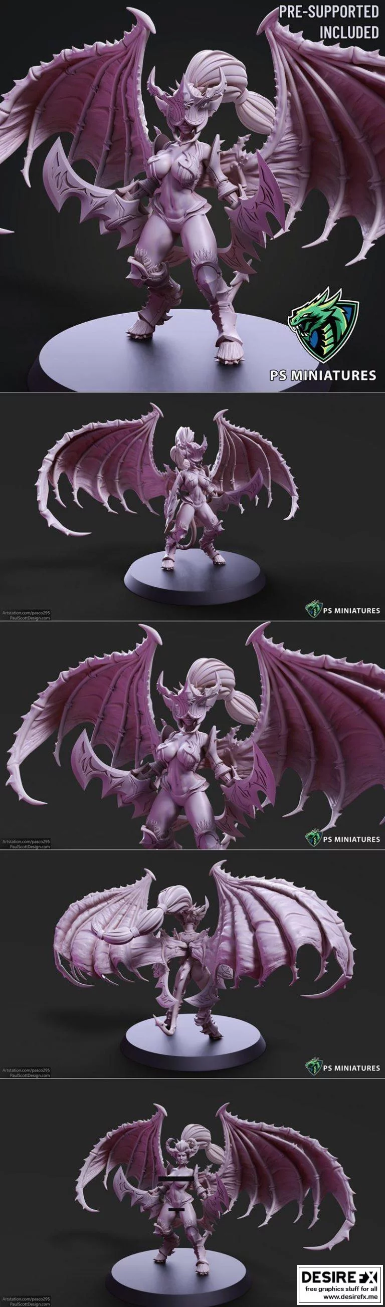 恶魔女武神姿态2 - 包含美少女变体 3D打印模型|Drow Demonic Valkyrie Pose 2 – Includes Pinup Variant