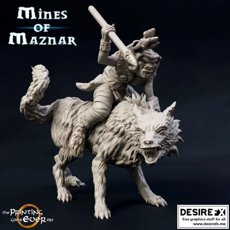 哥布林战骑手（投矛）3D打印模型|Goblin Warg Rider (throwing javelin)