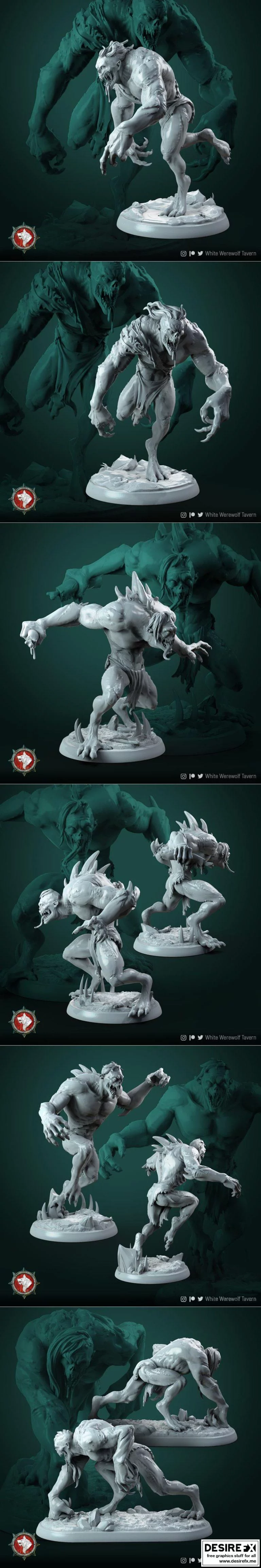 白狼 tavern 6号幽灵角色3D打印模型|White Werewolf Tavern – Ghouls set 6