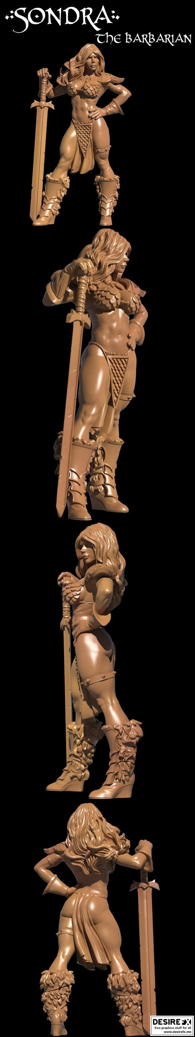 野性女战士 Sondra 3D打印模型|Sondra The Barbarian