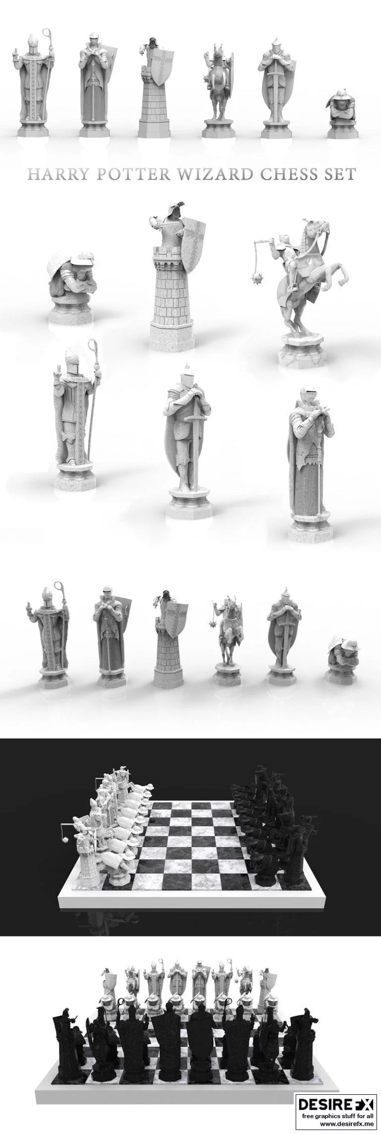 哈利波特3D打印棋盘模型|Harry Potter Wizard Chess Set