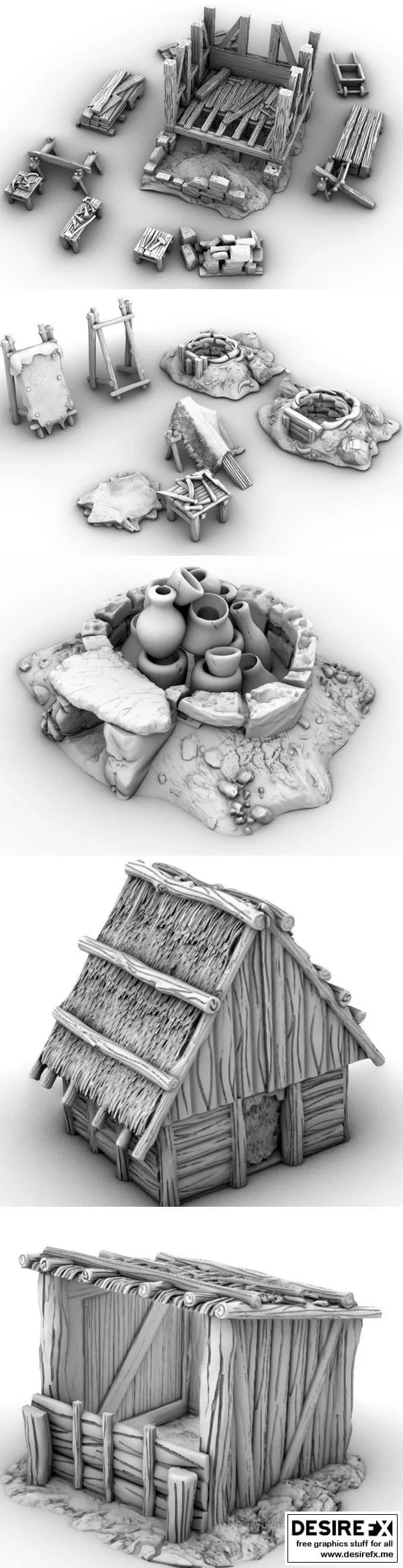 GameScape3D – 乡村碎片与工地场景3D打印模型|GameScape3D – Village Pieces And Work Sites