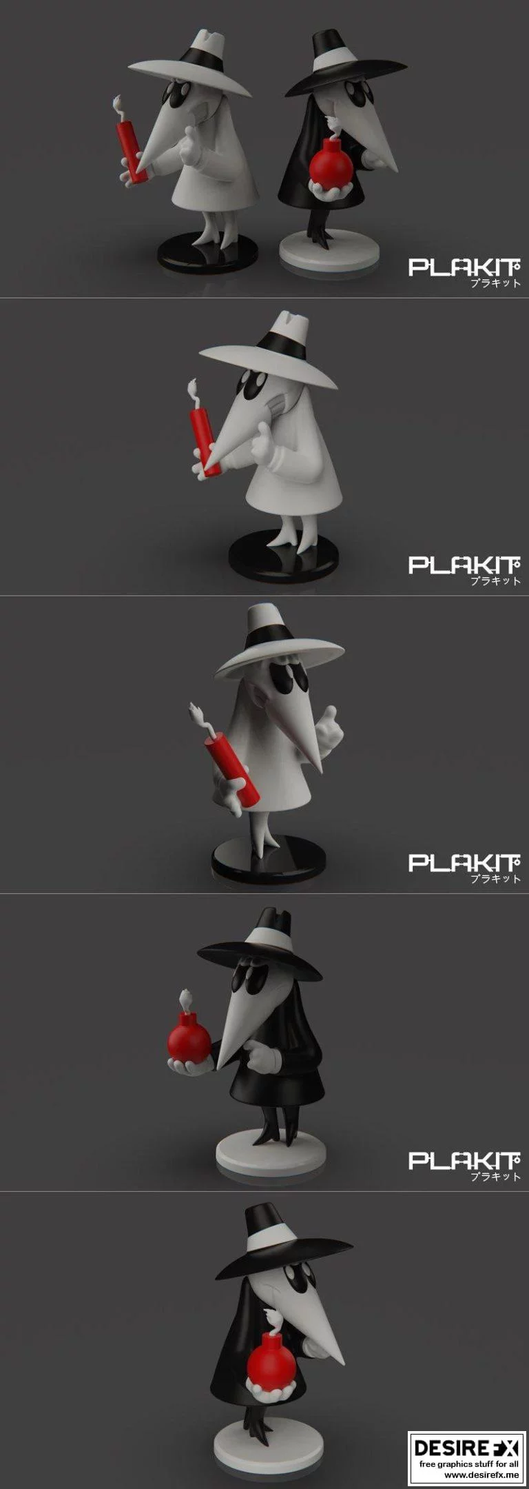 PlaKit 间谍对战 黑白间谍 3D打印模型|PlaKit Spy Vs Spy Black and White Spy