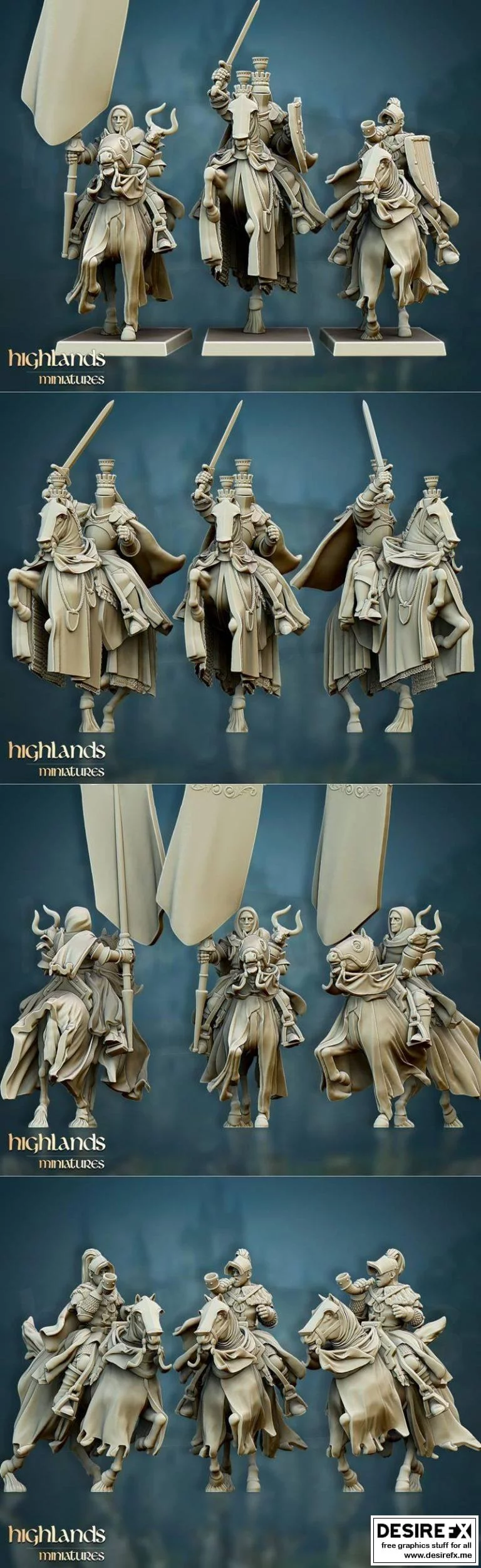 高地迷你模型——圣杯骑士指挥组|Highlands Miniatures – Grail Knights Command Group