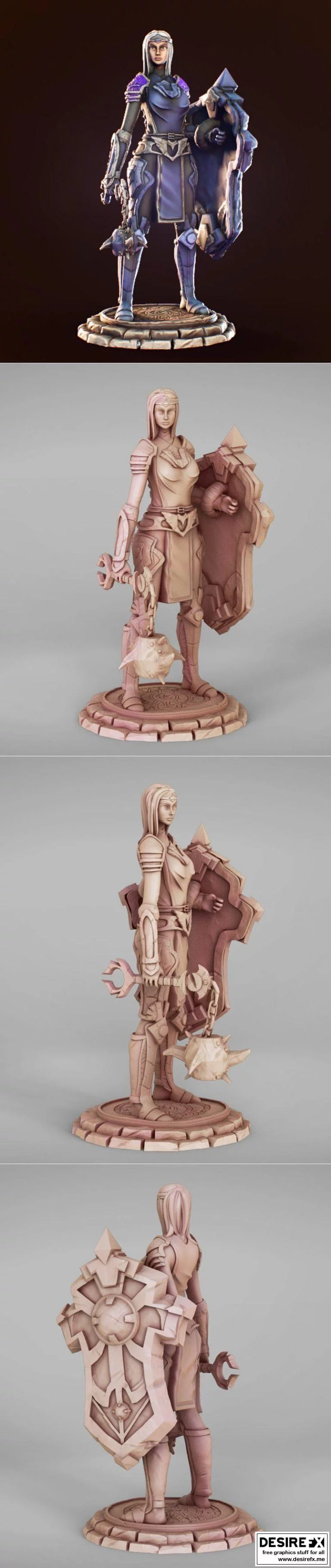 女战士圣盾者3D打印模型|Female human paladin