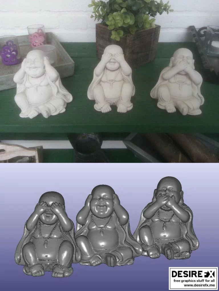 佛陀——沉默的守护者3D打印模型|Buddha – see no evil, hear no evil, speak no evil