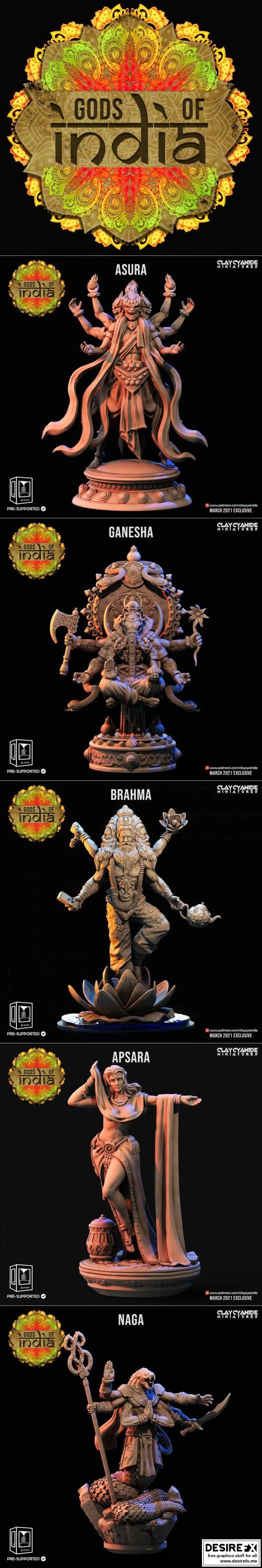 印度神话迷你雕塑模型——湿婆与毗湿奴|Clay Cyanide Miniatures – Gods of India
