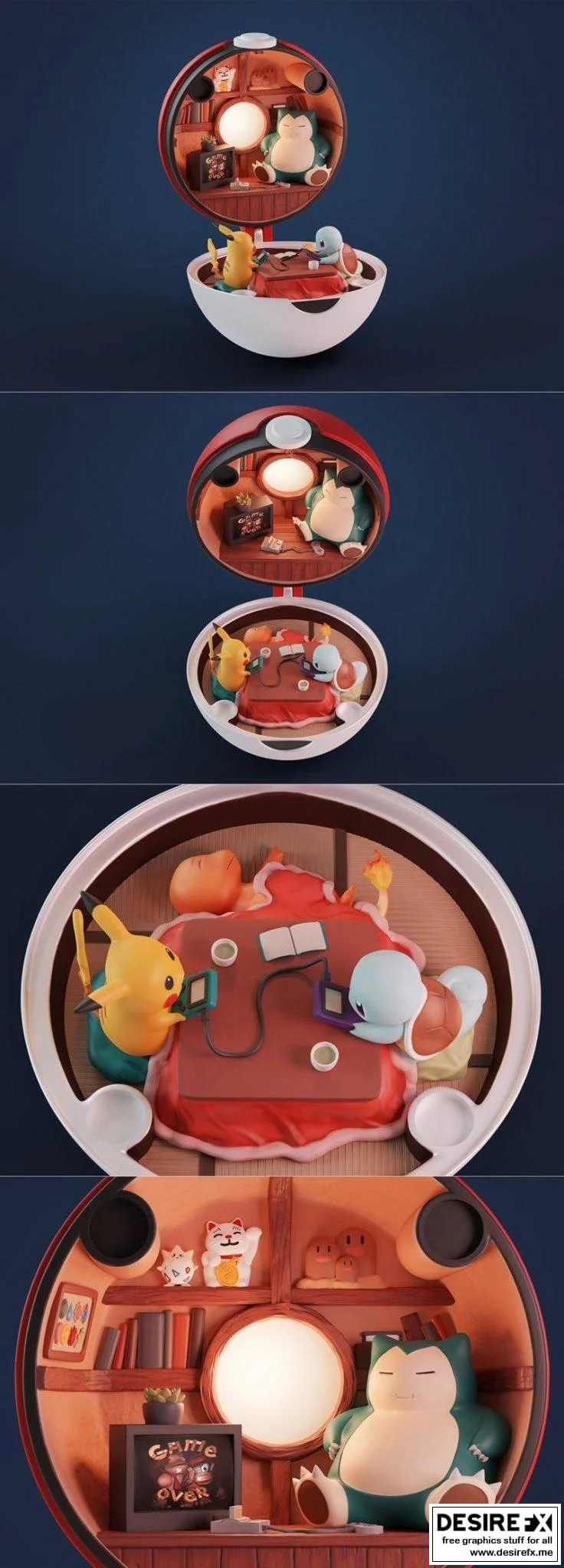 迪奥拉姆3D打印模型：宝可梦系列角色立体呈现|Pokeball Diorama