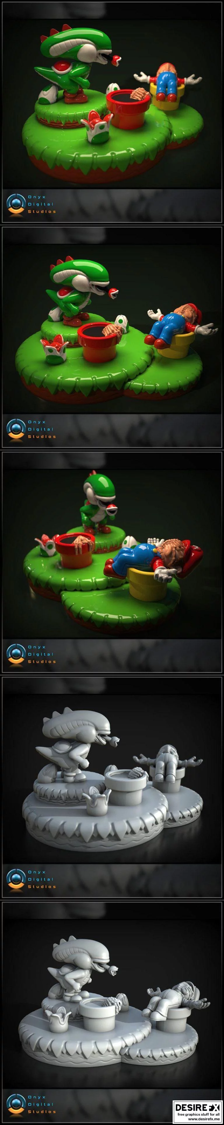 迪奥拉马 3D打印模型：尤希外星人混搭作品|Yoshi Aliens Mashup Diorama