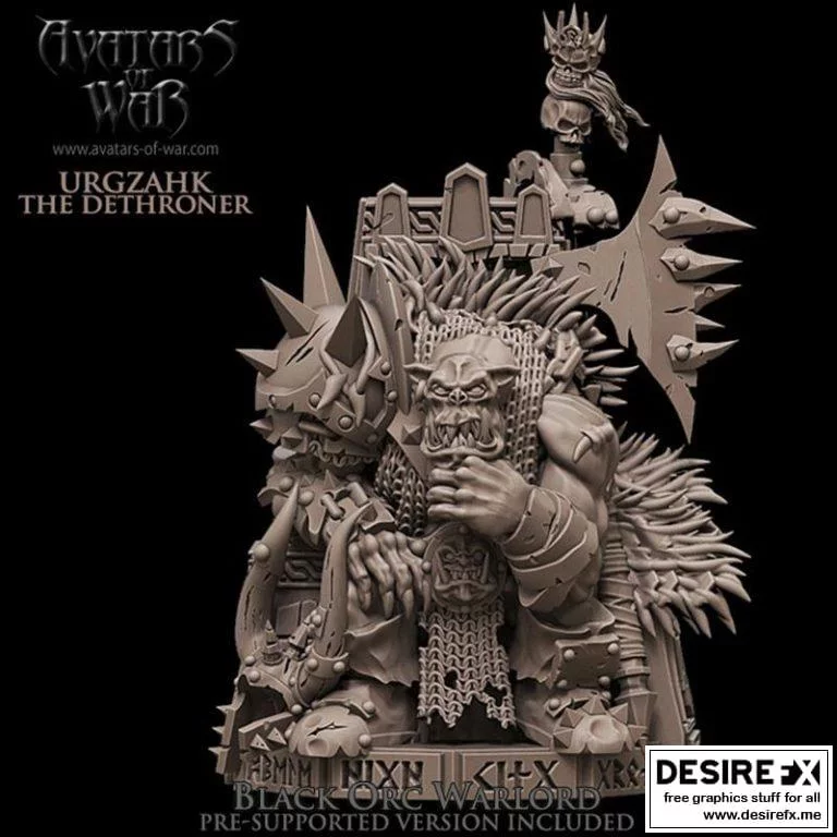 黑 Orc 战帅 Urgzahk 的3D打印模型|Black orc Warlord (Urgzahk the Dethroner)