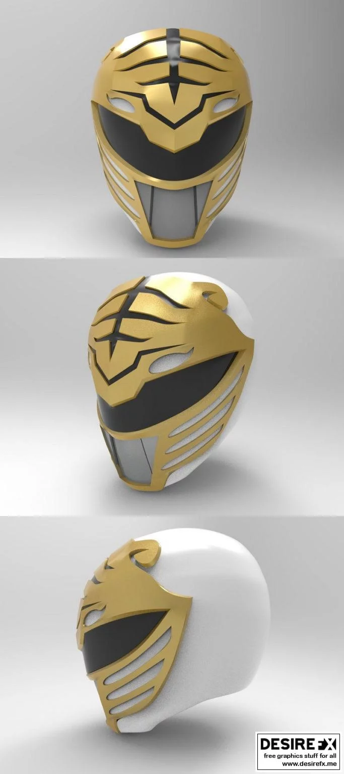 白色战士头盔  Mighty Morphin 飞行战士 3D打印模型|White Ranger Helmet Mighty Morphin Power Rangers